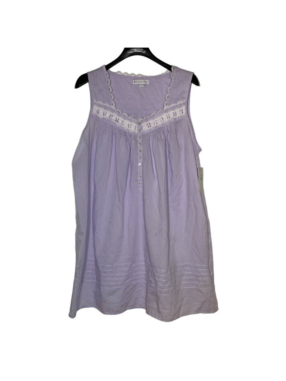 Eileen West Cotton Rich Sheer Stripe Swiss Dot Sleeveless Nightgown Sz LG  FLAW!